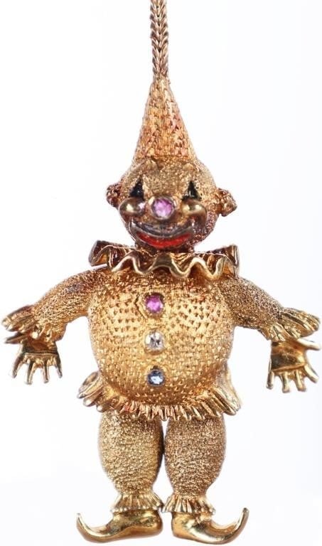 18K YELLOW GOLD CLOWN PENDANT DIA SAPPHIRE RUBY (1 of 4)
