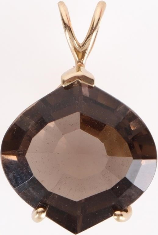 14K YELLOW GOLD LADIES PENDANT W/ LARGE SPINEL: 14k yellow gold ladies pendant with a large (14.1 x 13.4 x 7.36 mm) fancy-cut brown spinel gemstone. Stone Type: Spinel Weight: 2.48 grams Size: 21.25 x 14.15 x 8.95 mm Condition: See pictures.