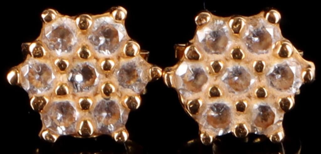 21K YELLOW GOLD CLUSTER GEM LADIES EARRINGS (1 of 4)