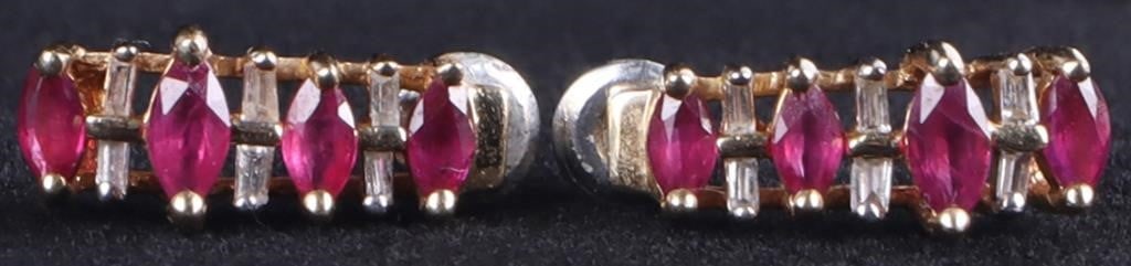 14K YELLOW GOLD RUBY DIAMOND LADIES EARRINGS (1 of 4)