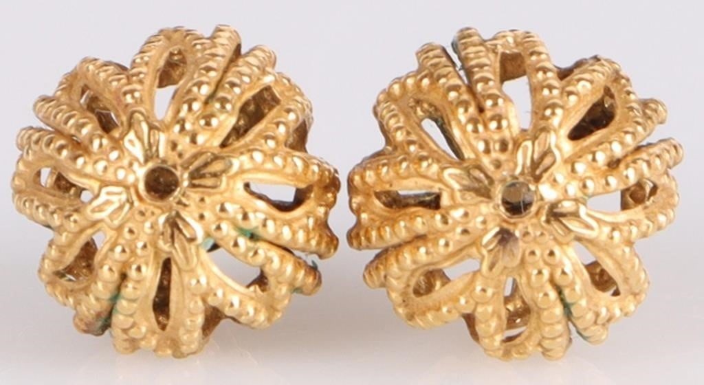 14K YELLOW GOLD LADIES ROUND BAUBLE STUD EARRINGS (1 of 4)