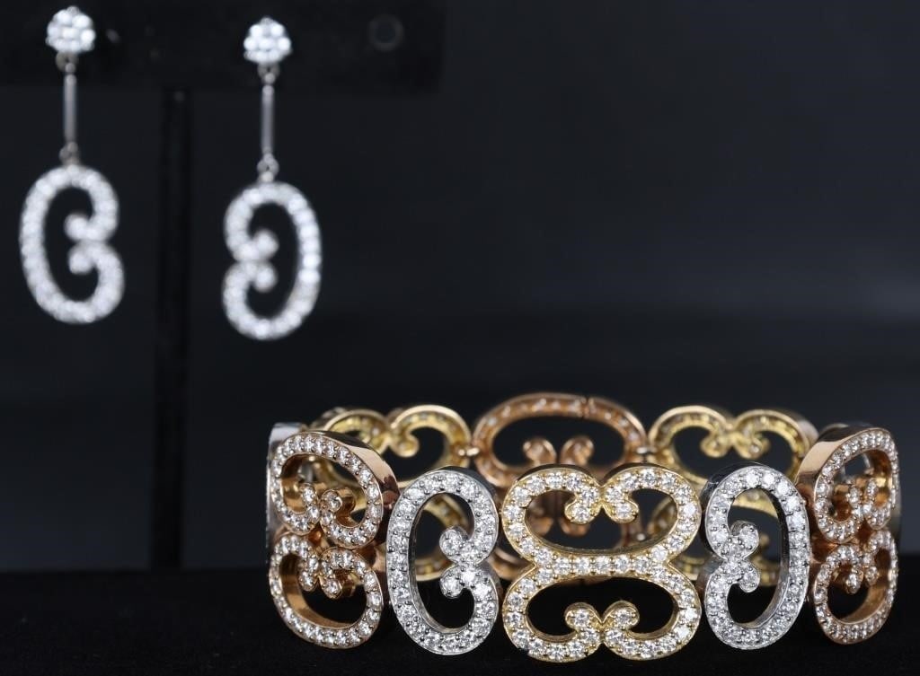 18K TRI-COLOR GOLD NATURAL DIAMOND SCROLL JEWELRY (1 of 8)