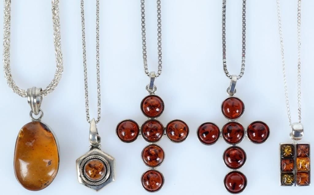 STERLING SILVER JEWELRY WITH AMBER LOT OF 9 (1 of 3)