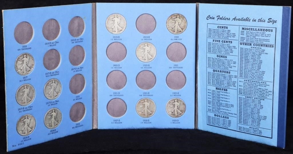 STANDING LIBERTY HALVES COLLECTION #1 PART FILLED: 90% silver Standing Liberty Halves Collection #1 partially filled (20 coins total). Weight: 250.00 Grams Condition: Circulated