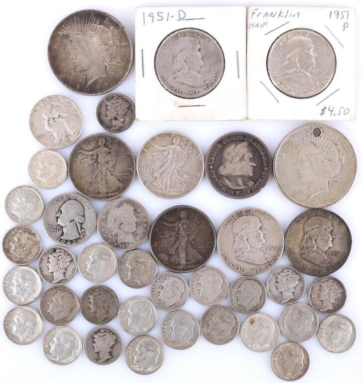 ASSORTED 90% SILVER U.S. COINAGE - (39) (1 of 4)