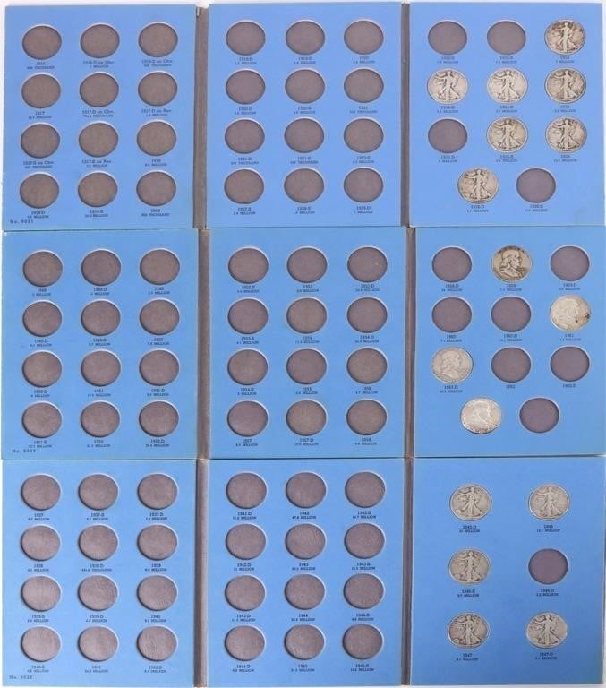 ASSORTED FRANKLIN/STANDING LIBERTY BOOKS PART FULL: Assorted Franklin/ Standing Liberty Half Dollar collection books partially full to include 16 total coins. Weight: 200.00 Grams Condition: Circulated.