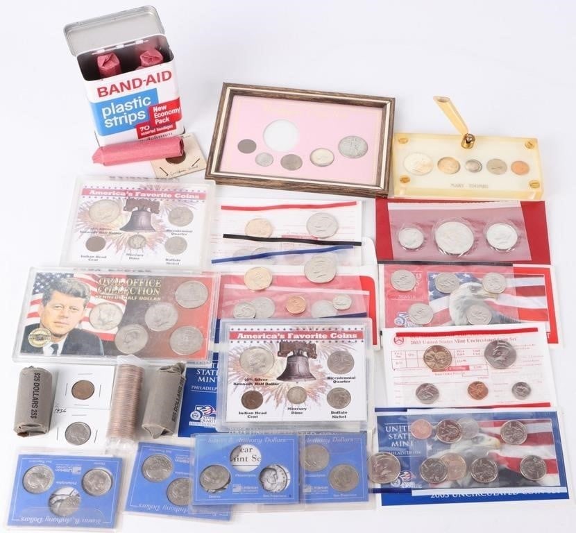 ASSORTED U.S. COINAGE OF HISTORY LOT: Assorted U.S. coinage of History lot. Highlights to include one 1961 Proof Penny to Half Dollar set, two Indian Head cents, America's Favorite Coins set, Sacagawea coin rolls and more. Condition: Rang