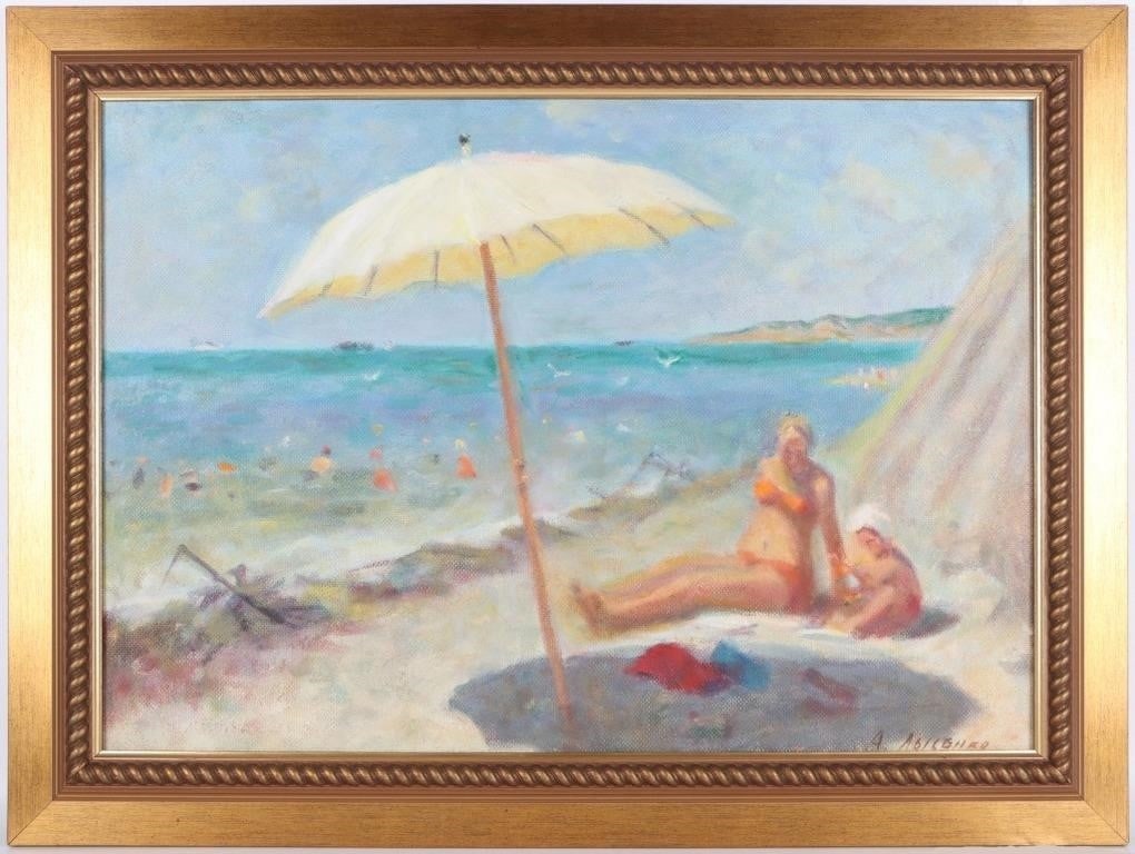 ANDREY G LYSENKO UNDER UMBRELLA BY SEA PAINTING (1 of 4)