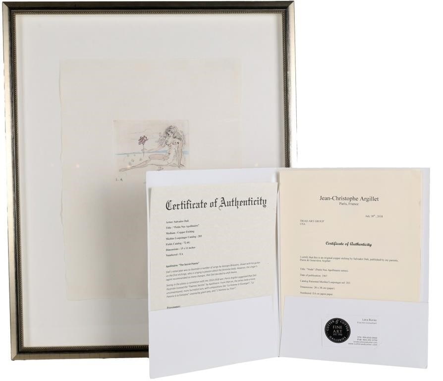 SALVADOR DALI PETITS NUS APOLLINAIRE 5 EA SIGNED: "Petits Nus Apollinaire 5", from Salvador Dali's "Poemes Secrets" collection, illustrating the erotic Secret Poems of Guillaume Apollinaire. This print depicts Madeline, Apollinaire's lover and the su