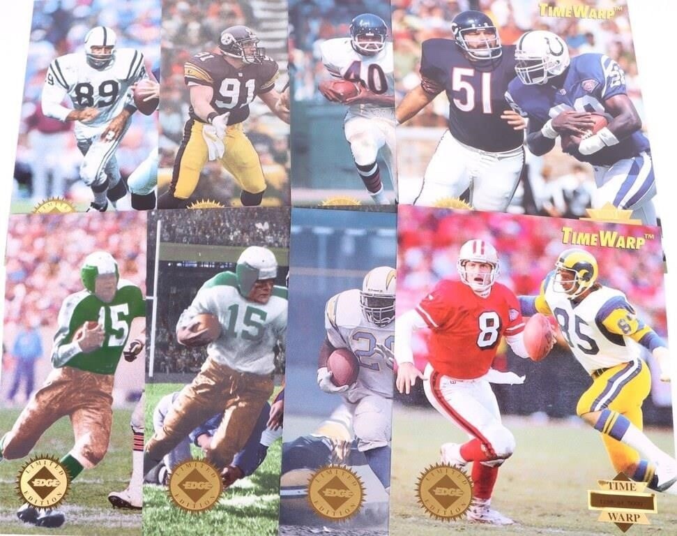 1995 COLLECTOR'S EDGE TIME WARP JUMBOS: 1995 complete Collector's Edge Time Warp jumbos to include: 46 different large 8 X 10 poster cards in mint condition. Condition: Mint condition. Sports cards Raw Book(s) Football
