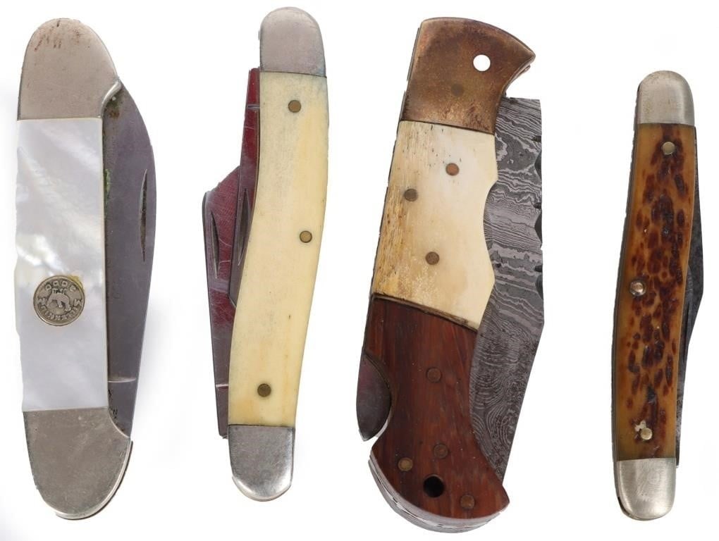 ASSORTED VINTAGE DAMASCUS/ SOLID POCKET KNIVES-(4) (1 of 5)