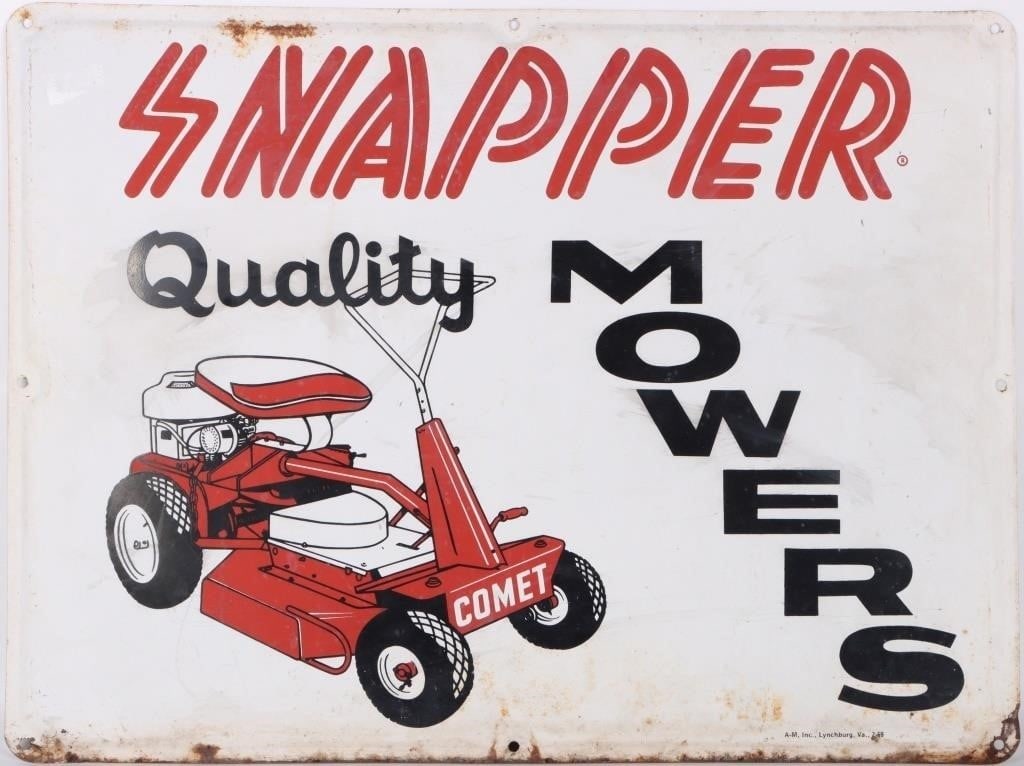 VINTAGE SNAPPER COMET QUALITY MOWERS METAL AD SIGN: Vintage Snapper Comet Quality Mowers metal advertising sign. Size: 24" X 18" Condition: Wear commensurate with age, see pictures for more detail.