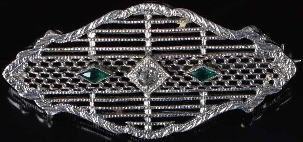 ANTIQUE FILIGREE 10K WHITE GOLD CZ LADIES PIN (1 of 3)