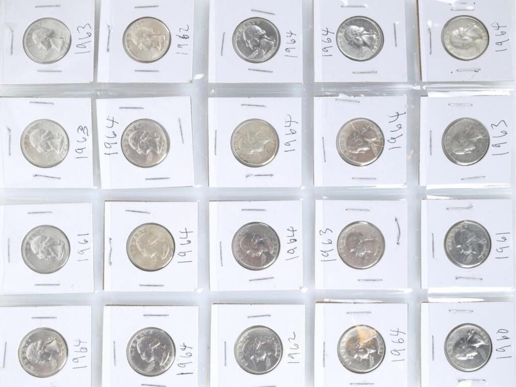 90% SILVER 1960-1964 WASHINGTON QUARTERS - (20) (1 of 7)