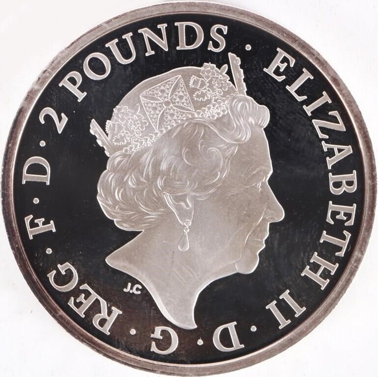 2022 1 OZT FINE SILVER SEYMOUR PANTHER PF 2 POUND: 2022 1 Troy ounce fine silver Royal Tudor Beasts Seymour Panther Proof 2 Pound coin. Weight: 31.104 Grams Condition: Mint State (Proof) uncirculated.