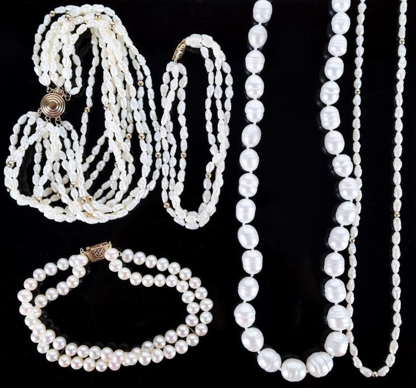 14K YELLOW GOLD PEARL NECKLACES & BRACELETS (5) (1 of 9)