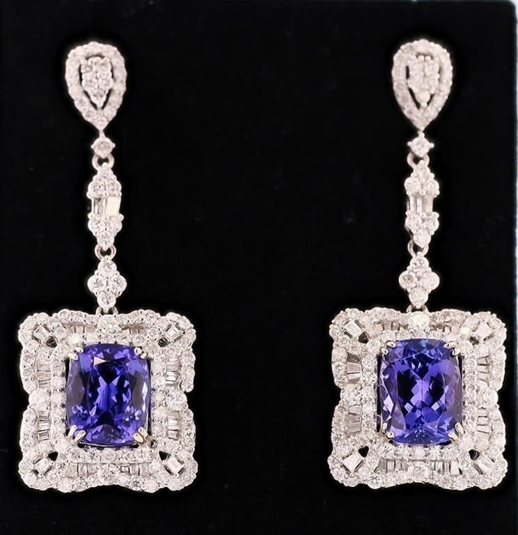 4.69CTW DIAMOND14K WHITE GOLD EARRINGS W/ TANZ (1 of 4)