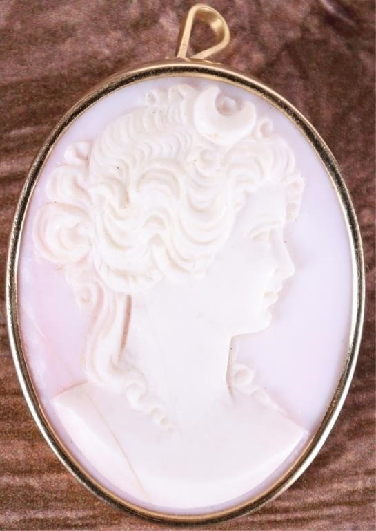 18K GOLD CONCH SHELL CAMEO LADIES PIN & PENDANT (1 of 3)