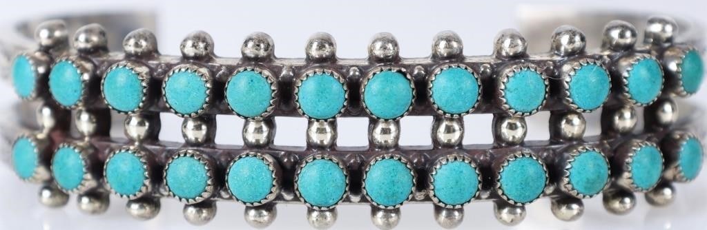 STERLING ZUNI SNAKE EYE 2 ROW TURQUOISE BRACELET (1 of 5)