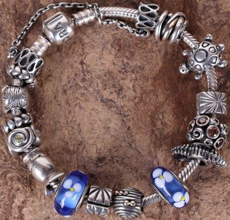 PANDORA STERLING SILVER BRACELET WITH 15 CHARMS (1 of 6)
