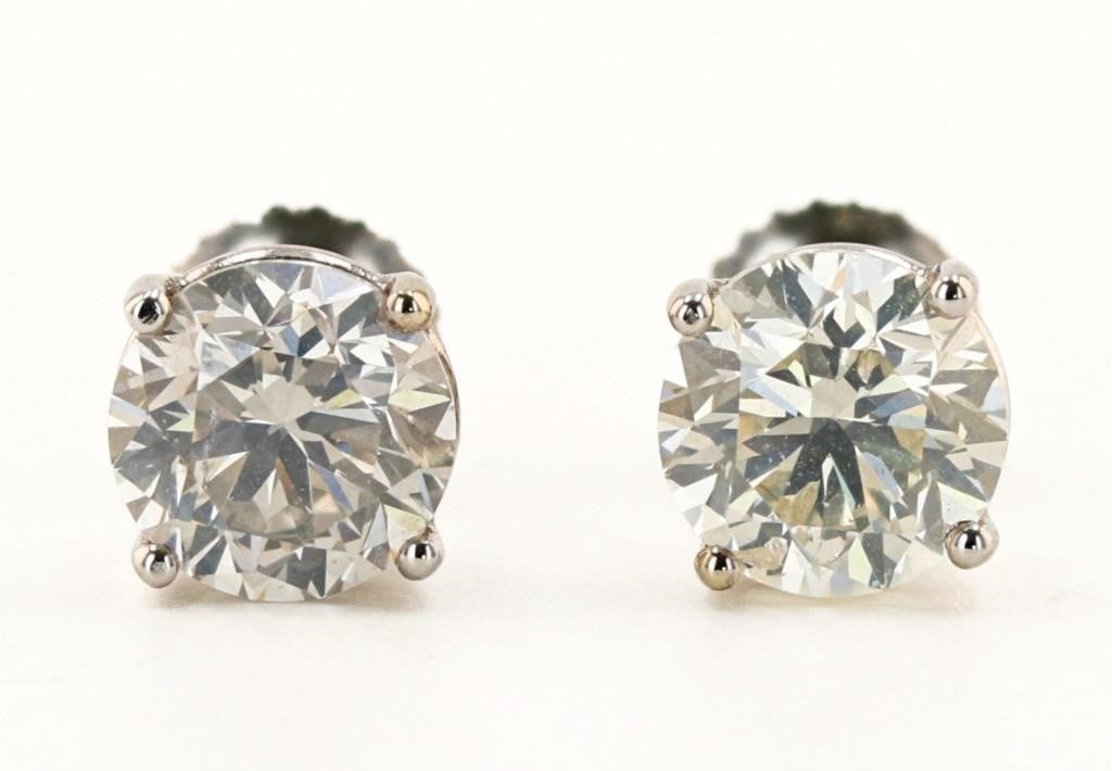 2.99CTW 18K WHITE GOLD LADIES STUD EARRINGS NEW (1 of 6)