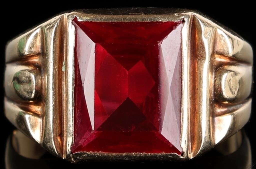 10K YELLOW GOLD RADIANT PINK RUBY MEN'S RING (1 of 5)