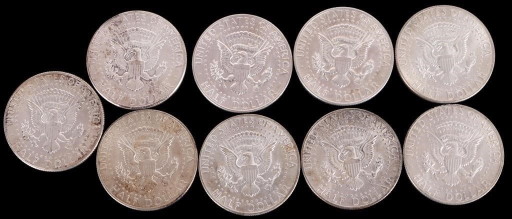 ASSORTED 90% SILVER KENNEDY HALF DOLLARS - (9) - 2