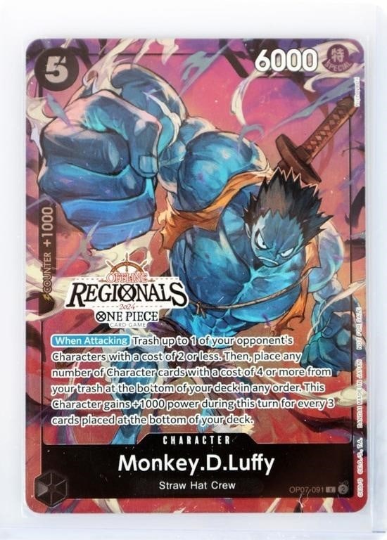 ONE PIECE CARDS MONKEY D. LUFFY OP07-091 REGIONALS: One Piece Cards - Monkey D. Luffy OP07-091 (Online Regionals 2024). Condition: See pictures. Non-sports cards Weight: Bandai Raw Book(s)