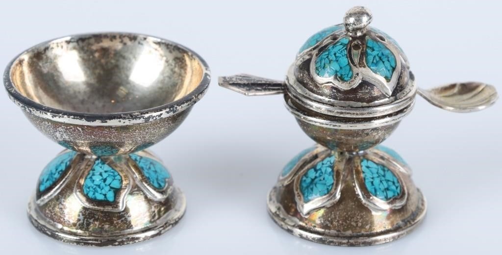 STERLING SILVER ORIENTAL SALT SHAKER & CELLAR (1 of 10)