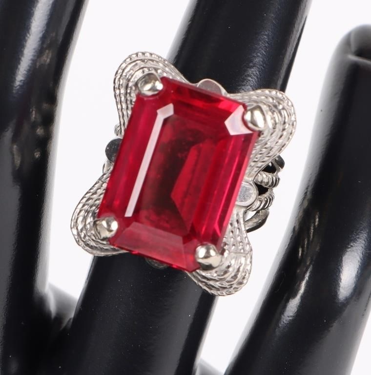 14K WHITE GOLD 18.06MM X 12.93MM RUBY LADIES RING (1 of 5)