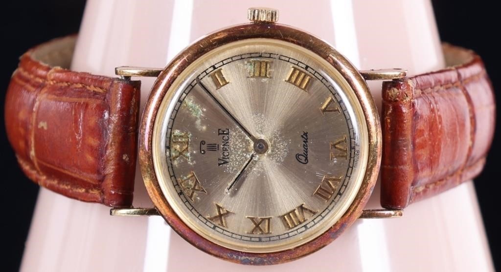 14K YELLOW GOLD VICENCE ITALIAN LEATHER WRISTWATCH (1 of 4)