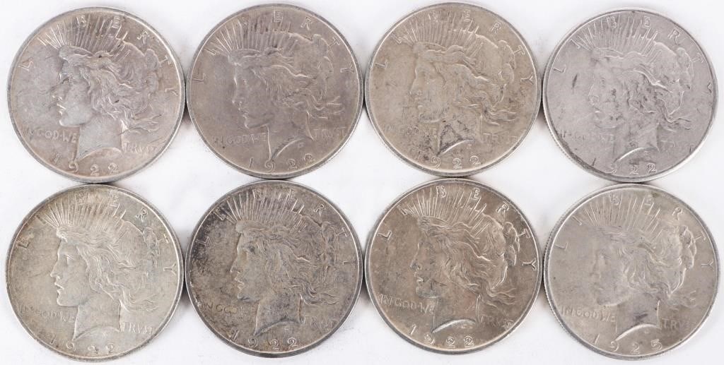ASSORTED 90% SILVER LIBERTY PEACE DOLLARS - (8) (1 of 2)