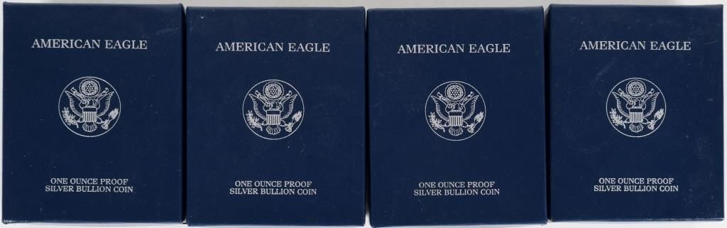 2001 W FINE SILVER PROOF AMERICAN EAGLES - (4) - 10