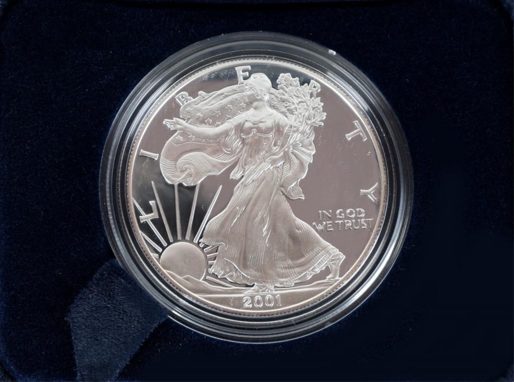 2001 W FINE SILVER PROOF AMERICAN EAGLES - (4) - 2