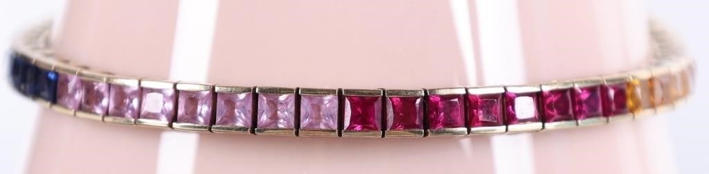 10K YELLOW GOLD MULTICOLORED SAPPHIRE BRACELET (1 of 4)