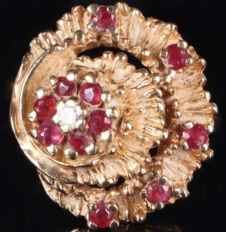 14K YELLOW GOLD RUBY NATURAL DIAMOND LADIES RING (1 of 5)