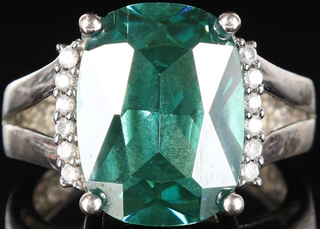 14K WHITE GOLD LADIES RING W/ 9CT TOURMALINE & DIA (1 of 6)