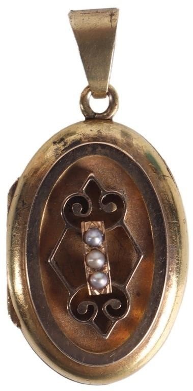 ANTIQUE VICTORIAN 14K MEMORIAM LOCKET W/SEED PEARL (1 of 3)