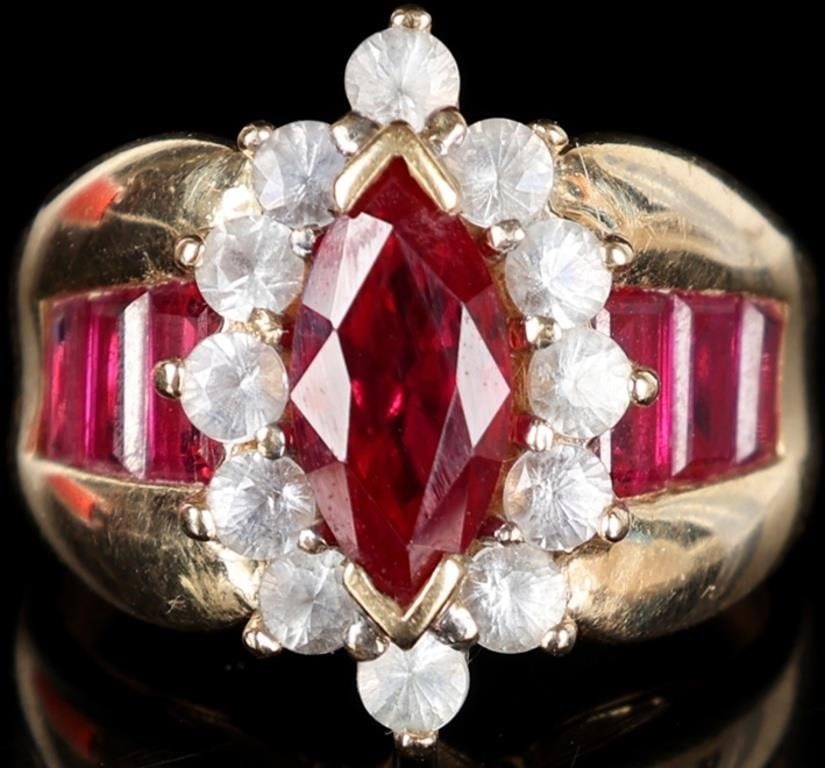 14K YELLOW GOLD LADIES RING W/ SAPPH RUBY & TOPAZ (1 of 4)