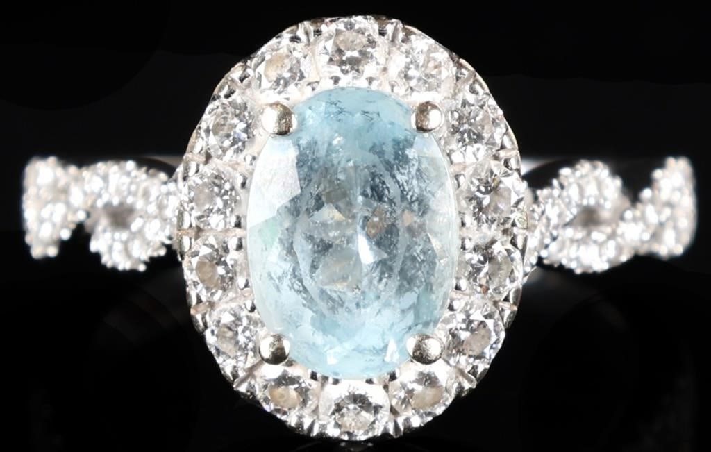 14K WHITE GOLD LADIES RING W/ DIAMONDS & SPINEL (1 of 5)