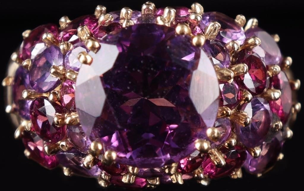 10K YELLOW GOLD AMETHYST TOURMALINE LADIES RING (1 of 5)