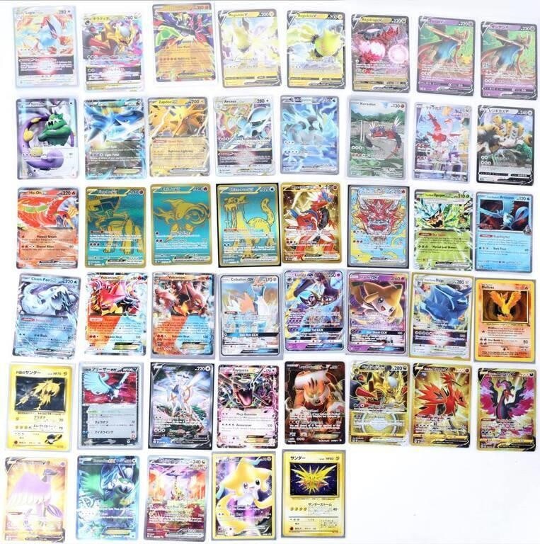 LEGENDARY HOLO POKEMON CARDS JIRACHI TORNADUS (55): Lot of fifty-five legendary holo Pokmeon TCG cards, of note are a Japanese Zapados (fossil, 145), Jirachi (Promo XY112), Raging Bolt EX (208/162), and Tornadus EX (114/116). Condition: The Japanese Za