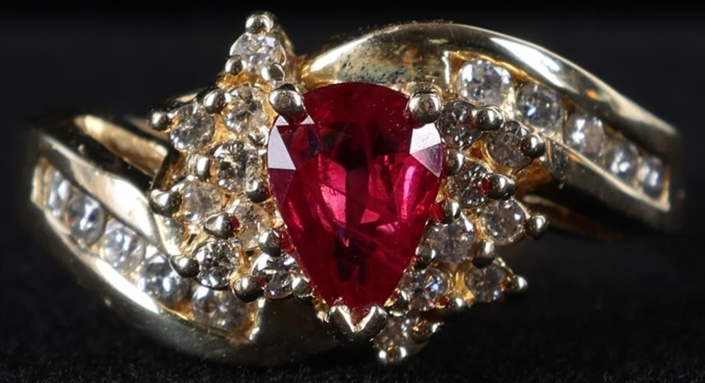 14K YELLOW GOLD RUBY DIAMOND LADIES RING (1 of 5)