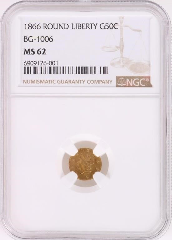 1866 ROUND LIBERTY G50C BG-1006 MS62 COIN (1 of 3)