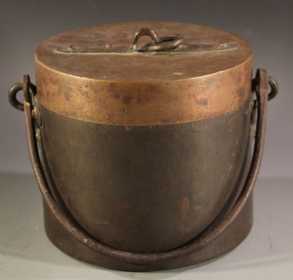 HAND FORGED HEAVY COPPER FIREPLACE POT: HAND FORGED HEAVY COPPER FIREPLACE POT Vintage matches inside. Size: 7X7.5" Shipping / Pickup: We Will Ship This Item or Buyer Can Pick Up Lot Location: #1 - Off North Monroe St.