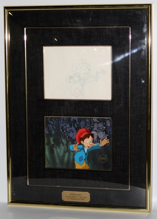 FRAMED PINOCCHIO HAND PAINTED PRODUCTION CEL & ART: FRAMED PINOCCHIO HAND PAINTED PRODUCTION CEL & ART Size: 24X33" Shipping / Pickup: Buyer Can Pick This Item Up or It Can Ship 3rd Party Lot Location: #3 - Off Cap. Cir. NE
