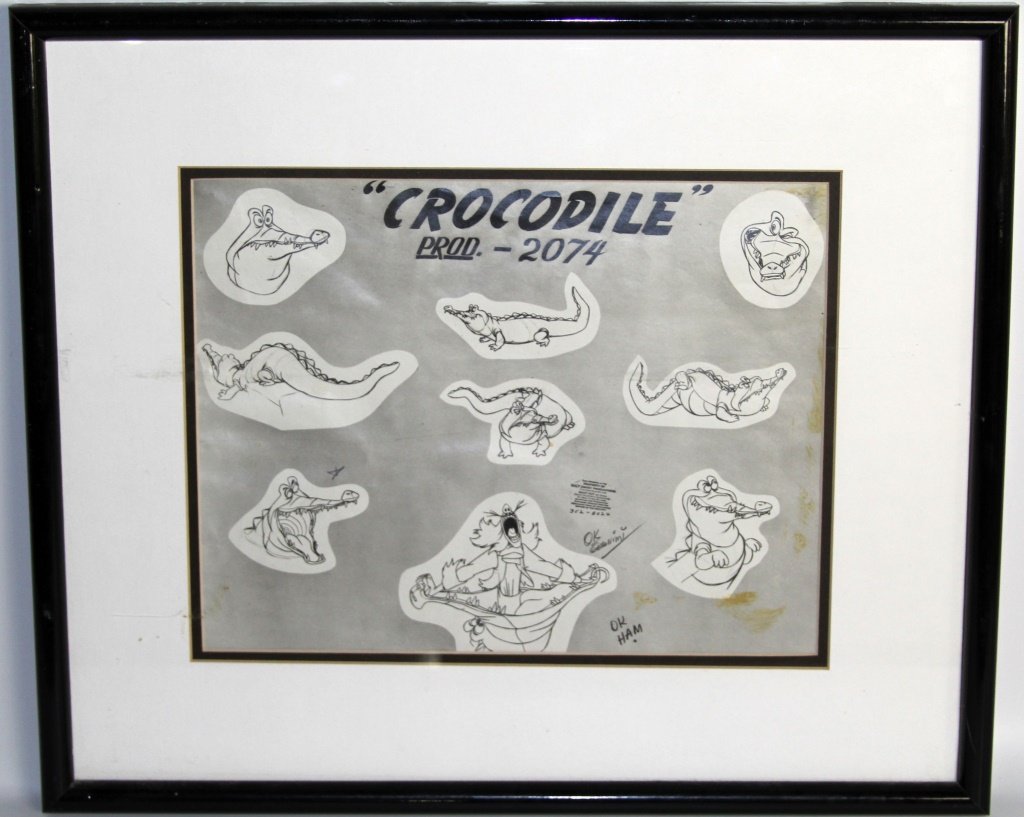 FRAMED DISNEY PETER PAN CROCODILE MODEL SHEET: FRAMED DISNEY PETER PAN CROCODILE MODEL SHEET COA on back. Size: 20X17" Shipping / Pickup: We Will Ship This Item or Buyer Can Pick Up Lot Lot Location: #3 - Off Cap. Cir. NE