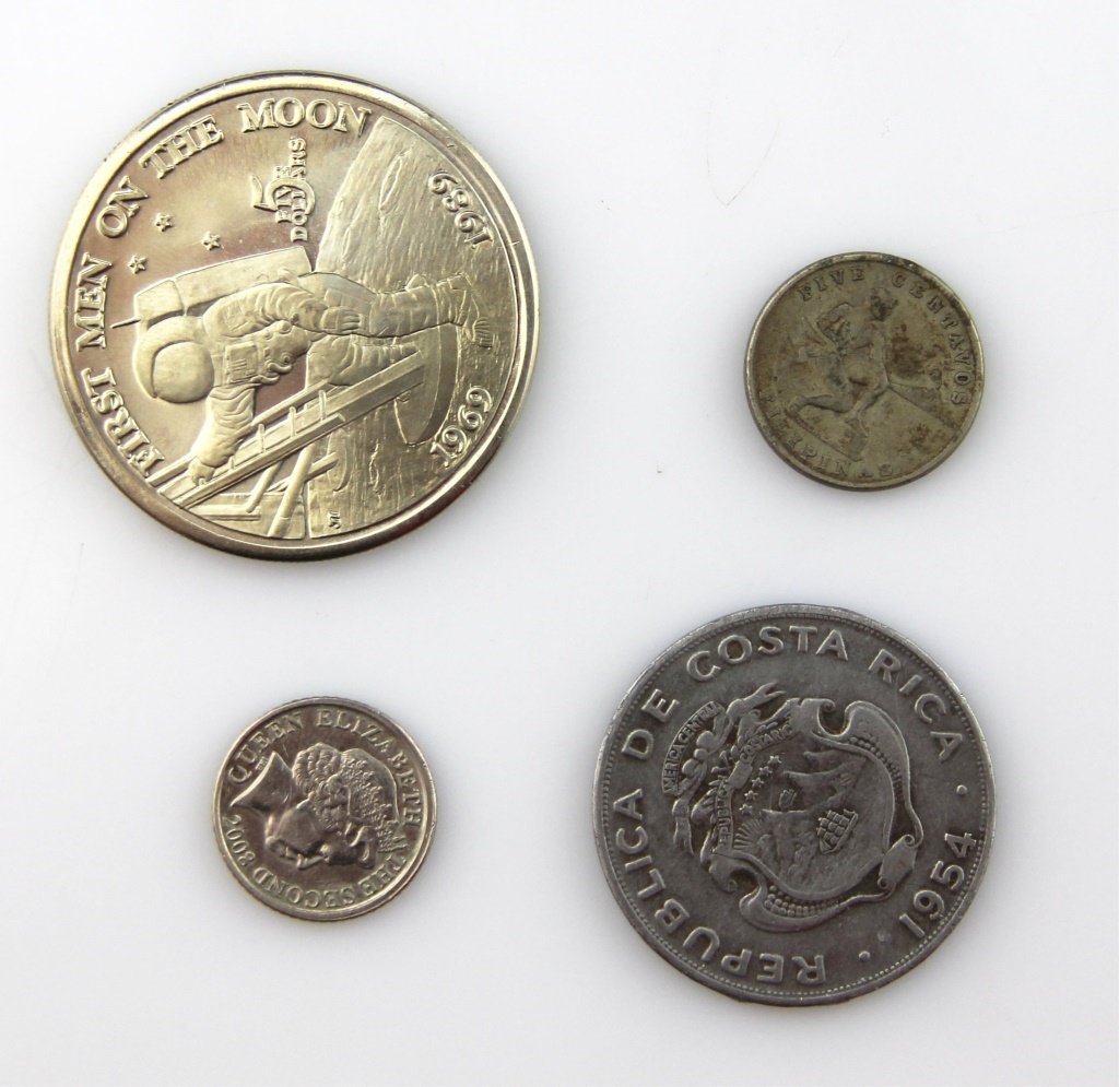 (4) MIXED FOREIGN COINS: (4) MIXED FOREIGN COINS Includes: 2008 Balliwick of Jersey 5 pence, 1915 Philippines Five Centavos, 1954 Republic of Costa Rica 2 colones, and 1989 Republic of Marshall Islands $5 coin. Shipping / Pic