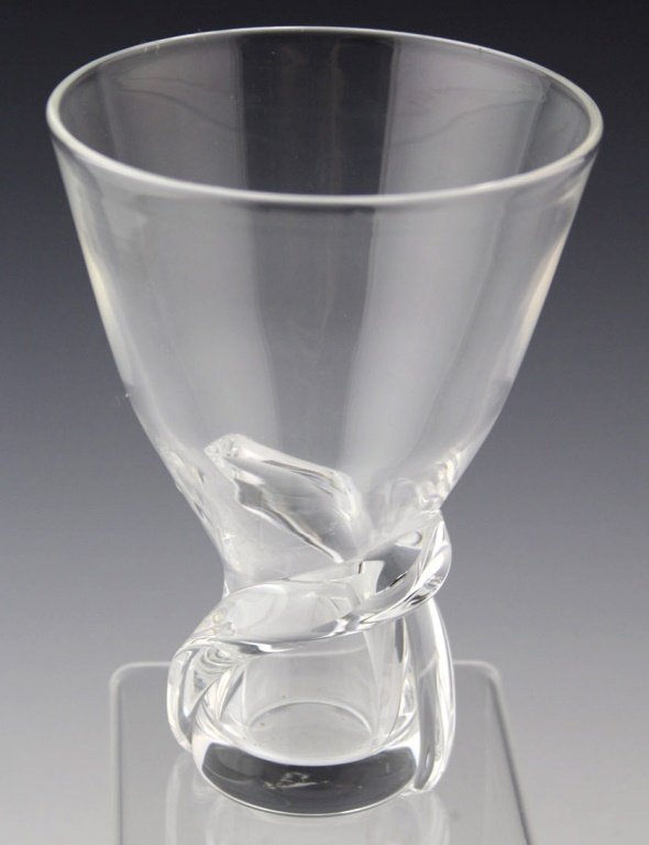 STEUBEN GLASS VASE WITH BOX: STEUBEN GLASS VASE WITH BOX Steuben glass vase with wrapping design. Includes box. Size: 6.5" (vase only) Shipping / Pickup: We Can Ship This Item Lot Location: #1 - Cap. Cir. NE