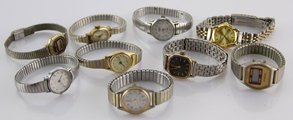 MIXED LOT LADIES SILVER TONE WATCHES: MIXED LOT LADIES SILVER TONE WATCHES Nine total Shipping / Pickup: We Can Ship This Item Lot Location: #1 - Cap. Cir. NE